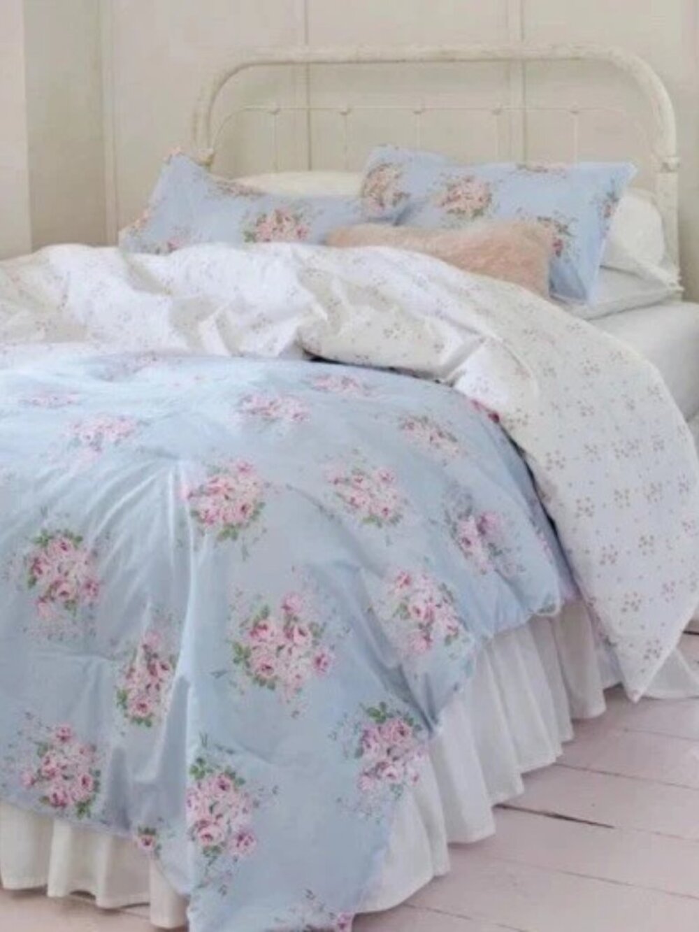Simply Shabby Chic Bella Blue Floral Twin Comforter & Sham Pink Roses EUC 2/2